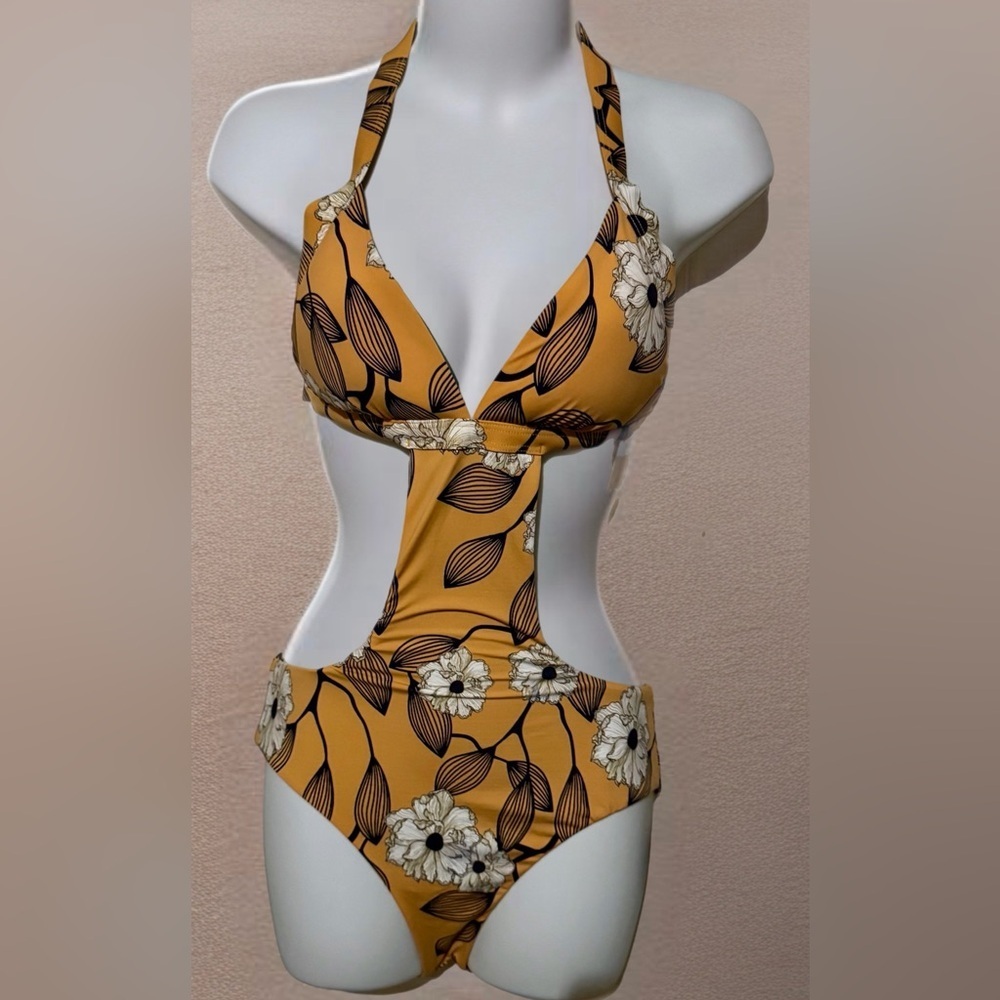 WET Designer Swimwear Marigold One Piece Cutout Sexy Swimsuit Size Medium NWT